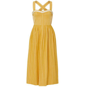 The Great Laurel Pintuck Striped Midi Dress Women’s X-Small Yellow Cottagecore